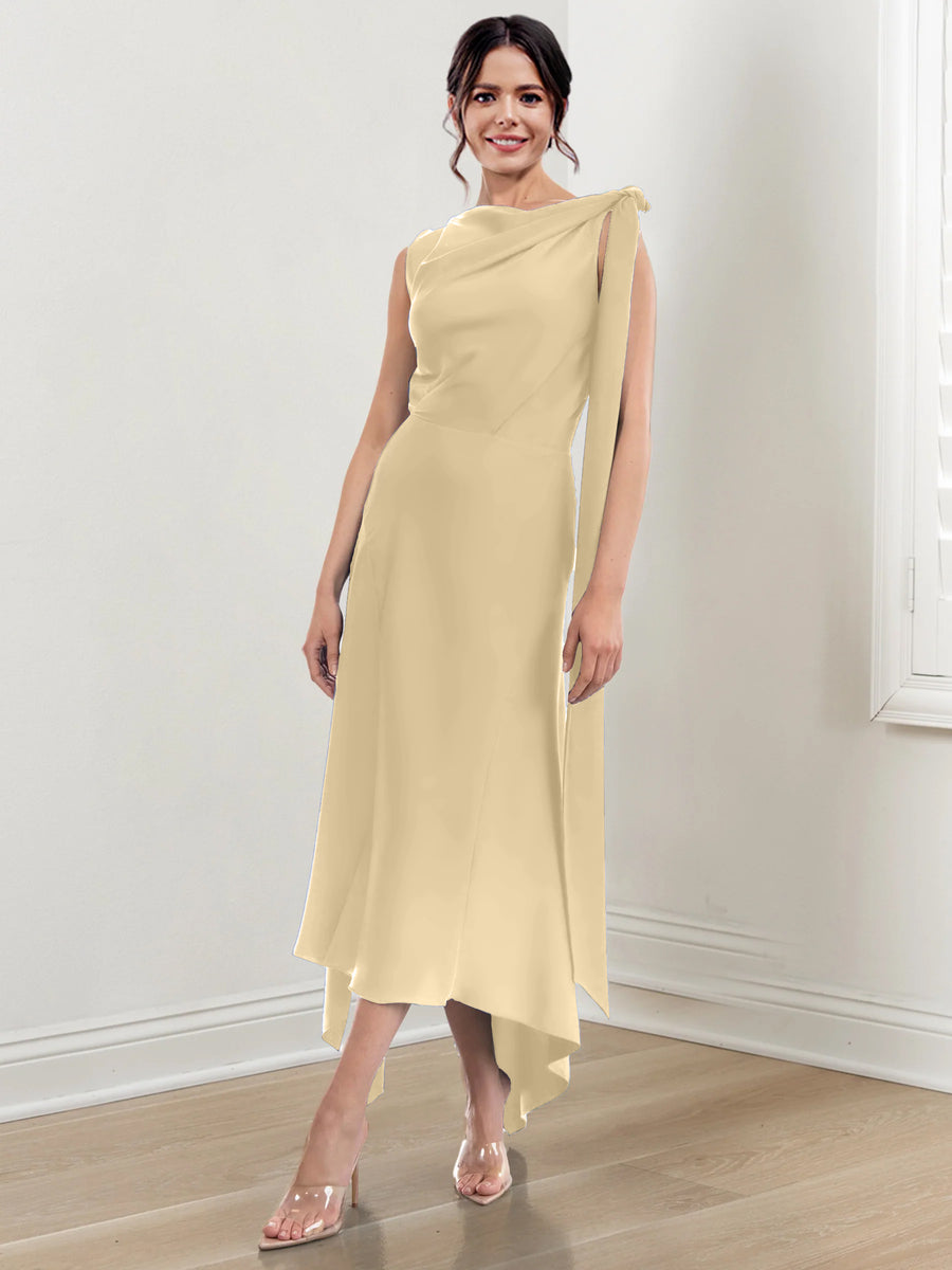 Sheath/Column Jewel Neck Tea-Length Mother of the Bride Dresses