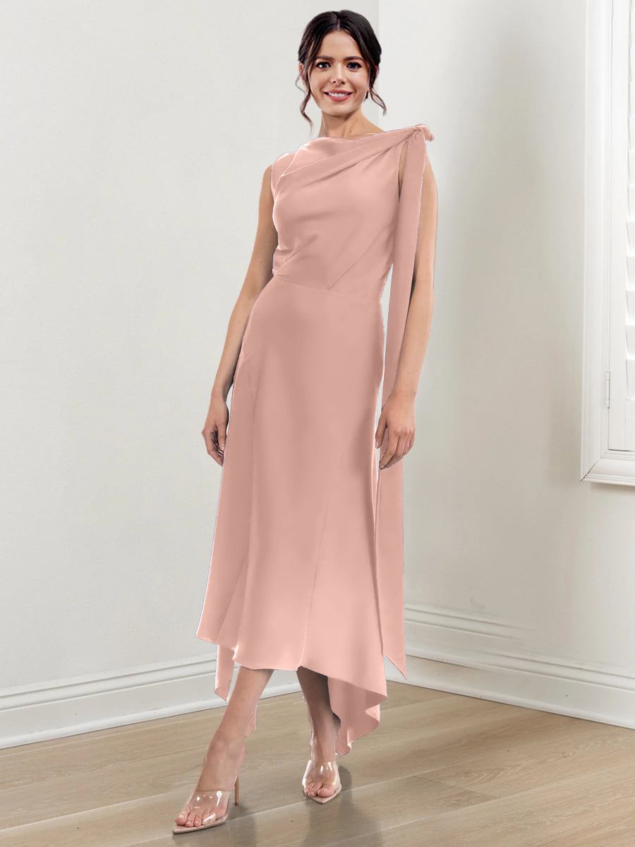 Sheath/Column Jewel Neck Tea-Length Mother of the Bride Dresses