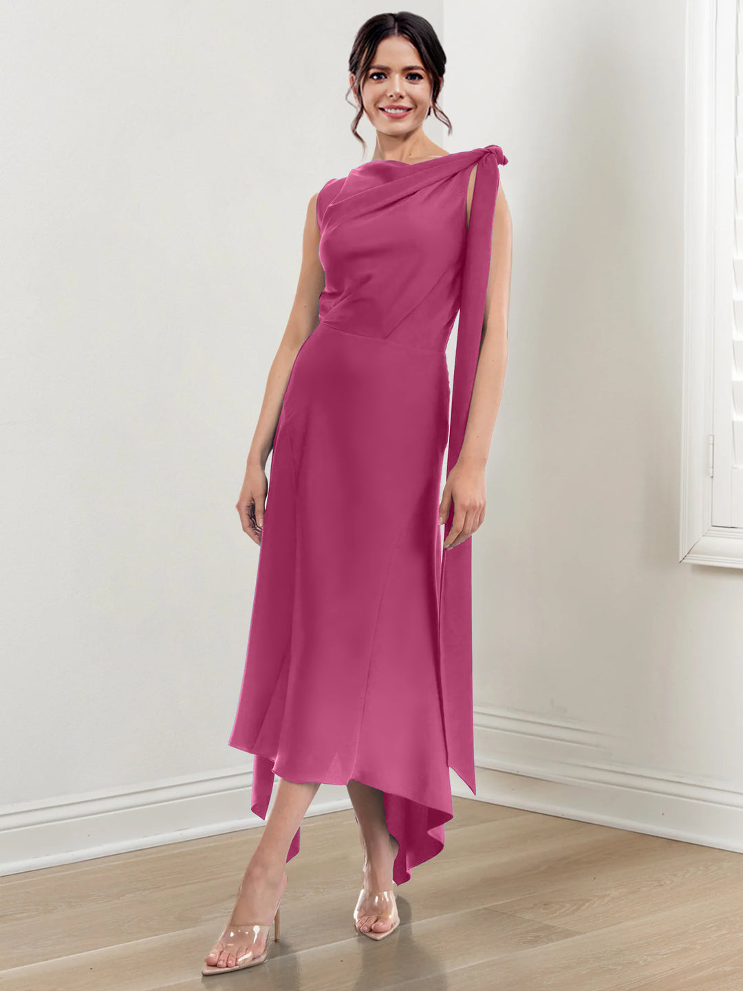 Sheath/Column Jewel Neck Tea-Length Mother of the Bride Dresses