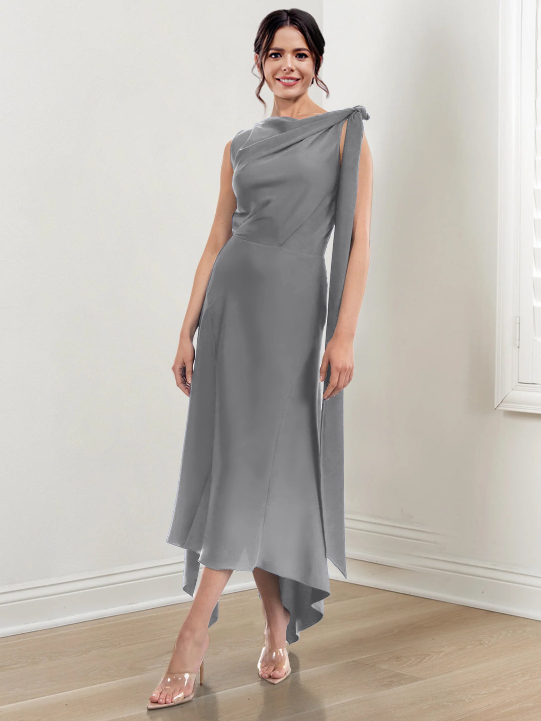 Sheath/Column Jewel Neck Tea-Length Mother of the Bride Dresses