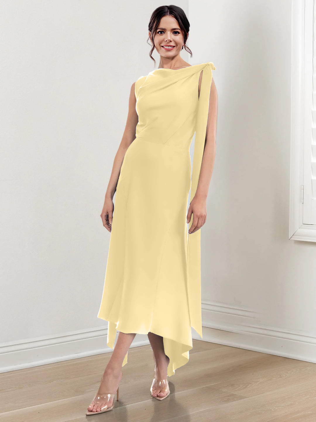 Sheath/Column Jewel Neck Tea-Length Mother of the Bride Dresses