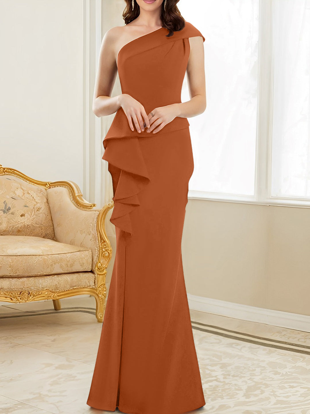 Trumpet/Mermaid One-Shoulder Floor-Length Mother of the Bride Dresses - Mondressy Trumpet/Mermaid One-Shoulder Floor-Length Mother of the Bride Dresses - Mondressy