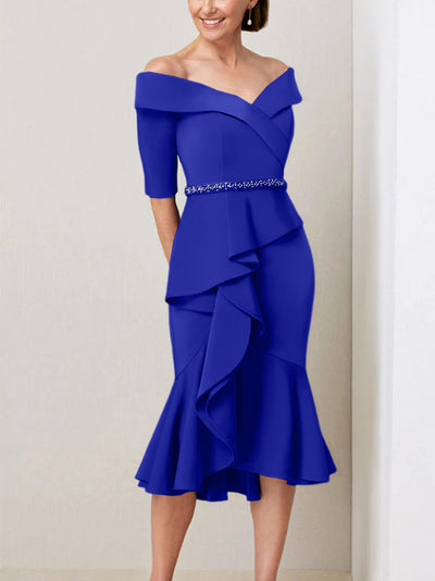 Ruffle One Shoulder Royal Blue Mother Of The Bride Dress with Split main image 1