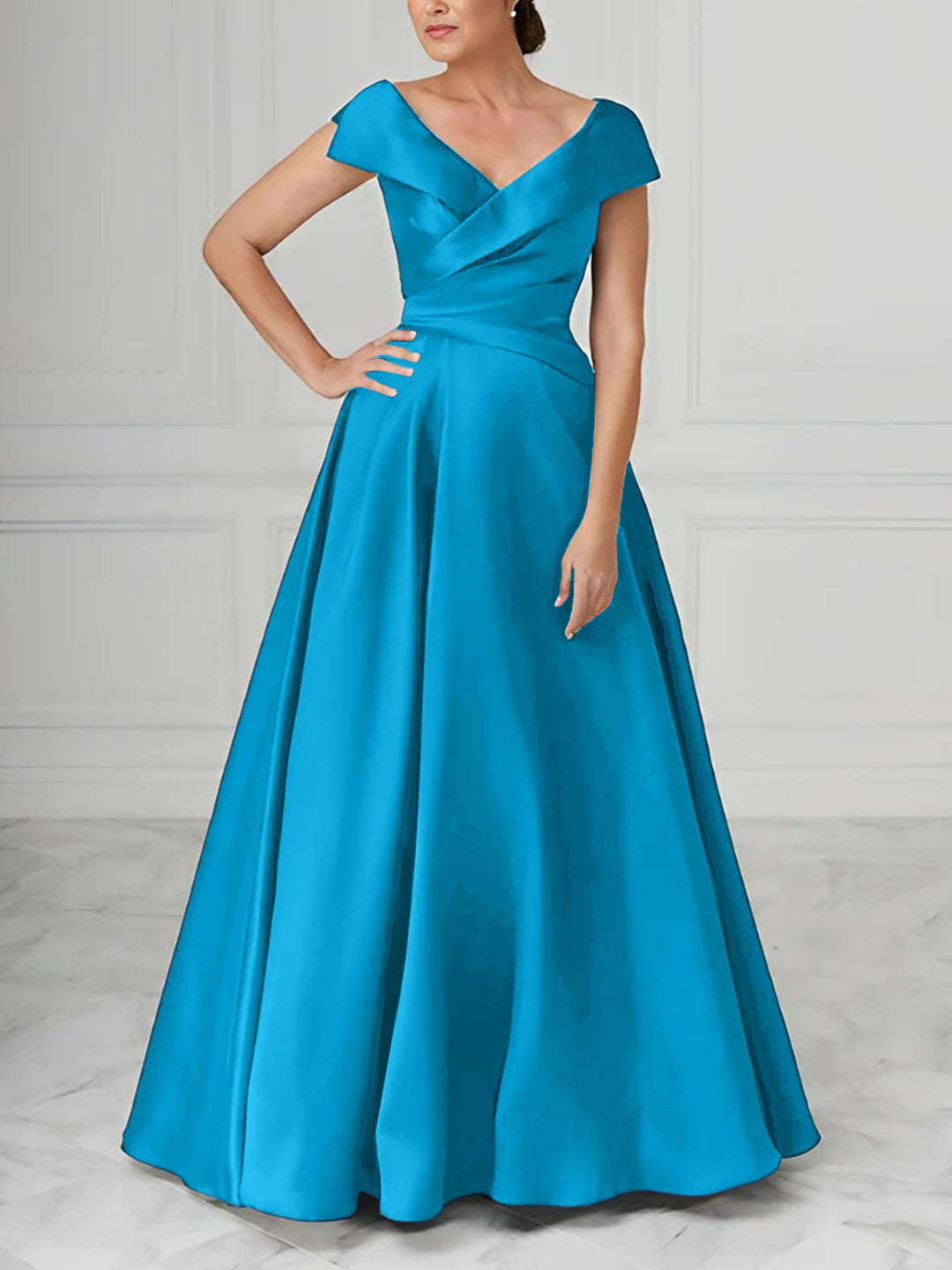 A-Line/Princess V-Neck Satin Mother of the Bride Dresses with Ruched Aqua Blue A-Line/Princess V-Neck Satin Mother of the Bride Dresses with Ruched Aqua Blue