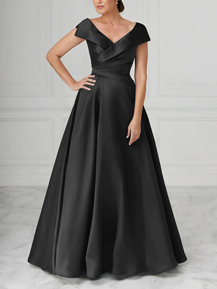 A-Line/Princess V-Neck Satin Mother of the Bride Dresses with Ruched