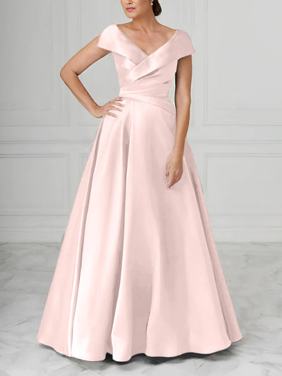 Sequin A-Line/Princess V-Neck Floor-Length Mother of the Bride & Groom Dresses with Ruched Waist main image 1