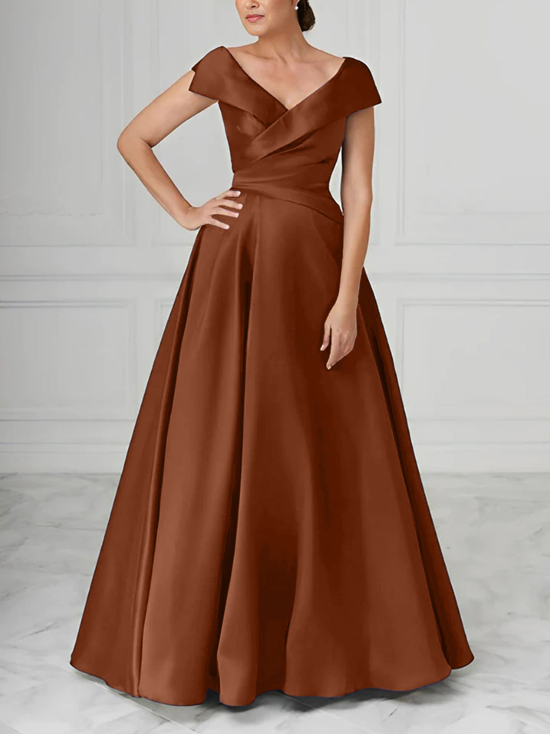 A-Line/Princess V-Neck Satin Mother of the Bride Dresses with Ruched Rust