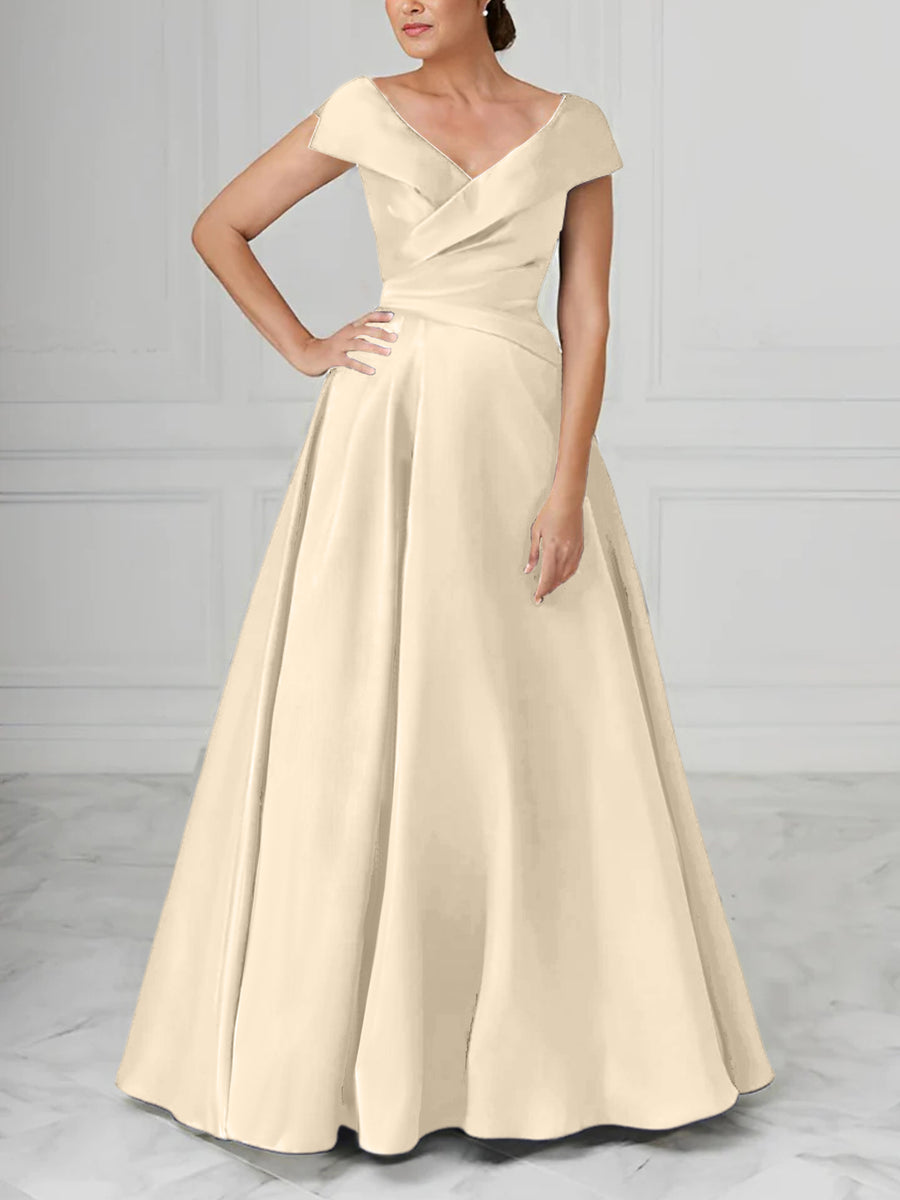 A-Line/Princess V-Neck Satin Mother of the Bride Dresses with Ruched