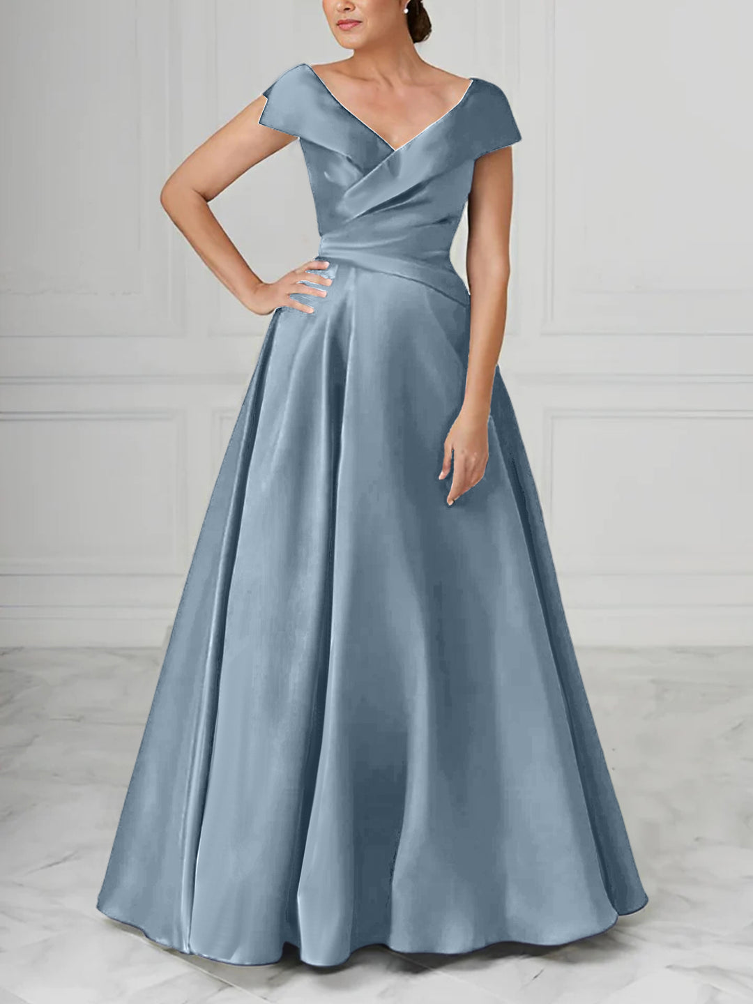 A-Line/Princess V-Neck Satin Mother of the Bride Dresses with Ruched