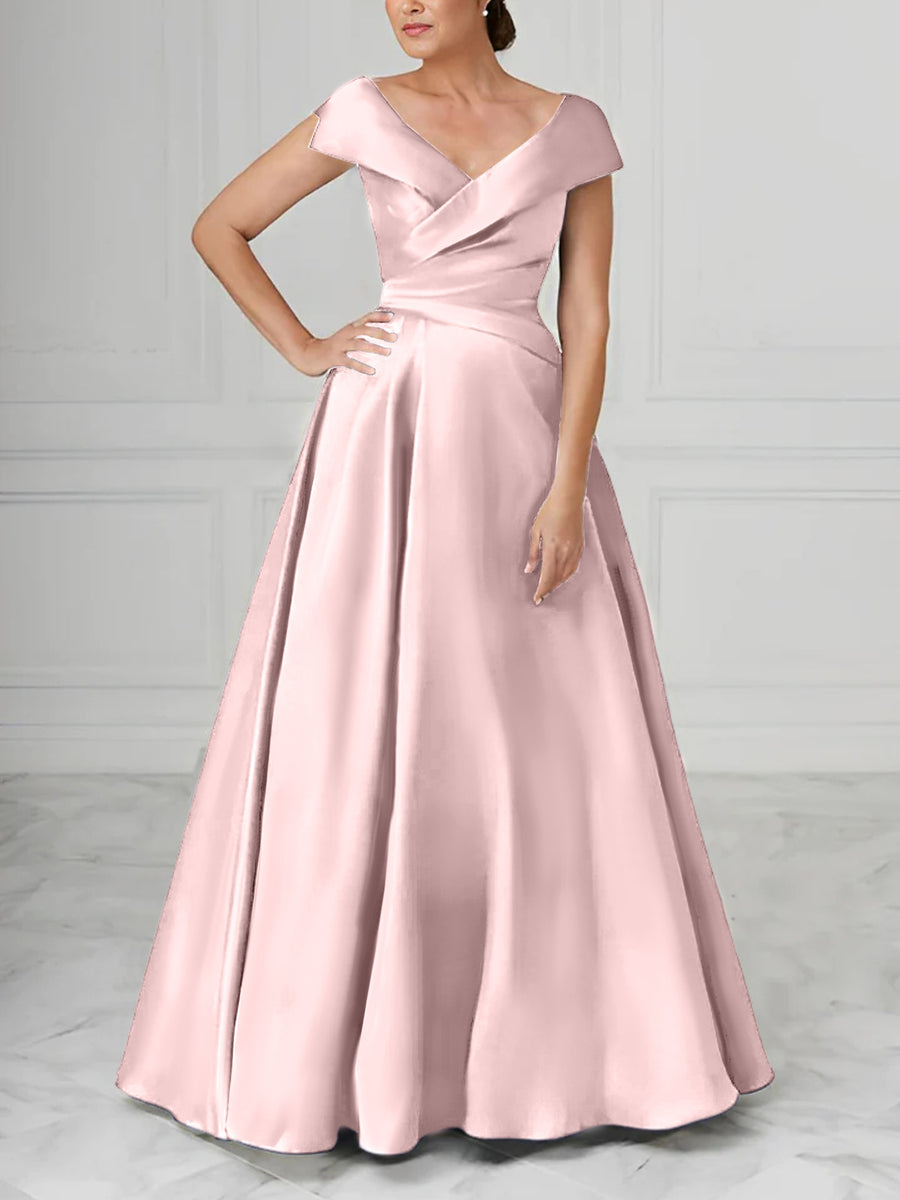 A-Line/Princess V-Neck Satin Mother of the Bride Dresses with Ruched