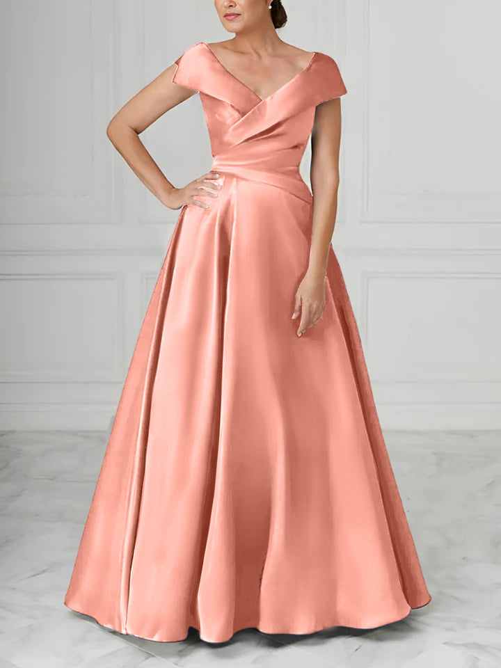 A-Line/Princess V-Neck Satin Mother of the Bride Dresses with Ruched