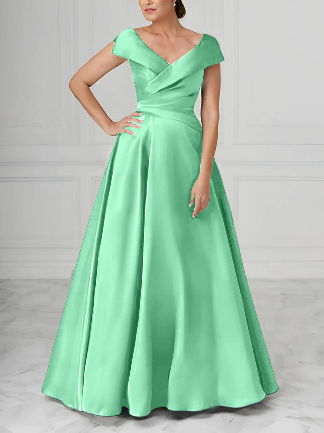 A-Line/Princess V-Neck Satin Mother of the Bride Dresses with Ruched