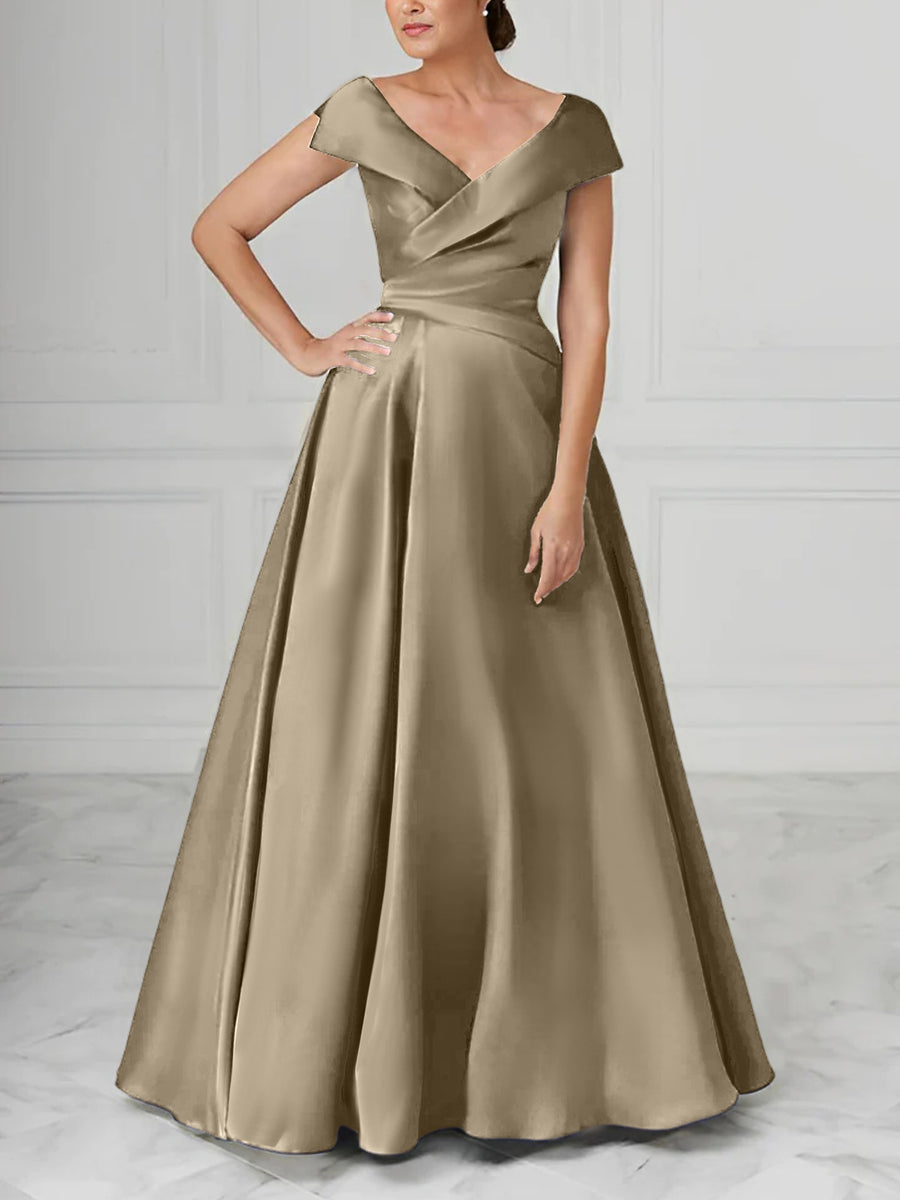 A-Line/Princess V-Neck Satin Mother of the Bride Dresses with Ruched