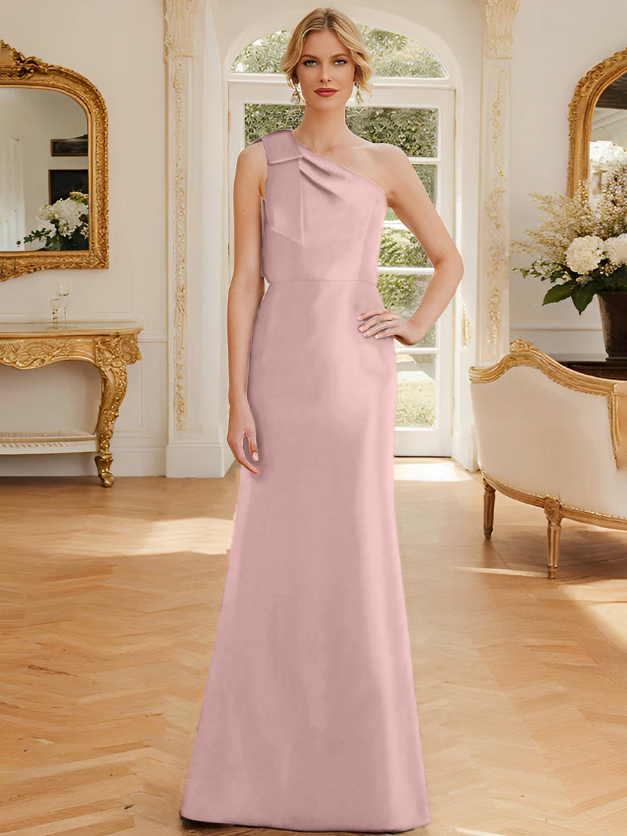 Sheath/Column One-Shoulder Sleeveless Satin Mother of the Bride Dresses with Bowknot