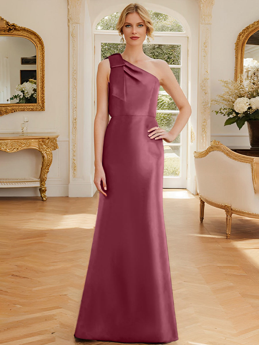 Sheath/Column One-Shoulder Sleeveless Satin Mother of the Bride Dresses with Bowknot