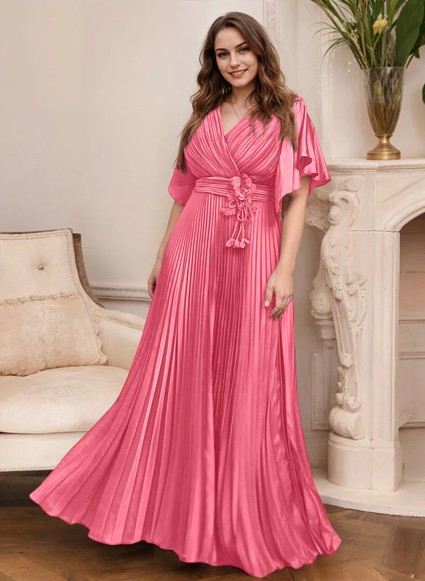 A-Line/Princess Square Neck Short Sleeves Mother of the Bride Dresses with 3D Flower