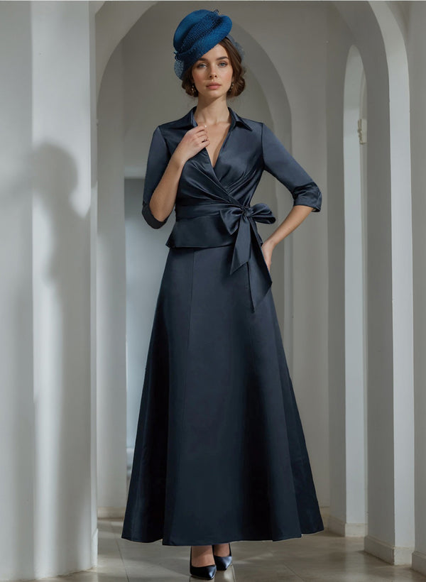 A-Line/Princess V-Neck Satin Ankle Length Elegant Mother of the Bride Dresses