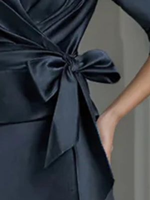 A-Line/Princess V-Neck Satin Ankle Length Elegant Mother of the Bride Dresses