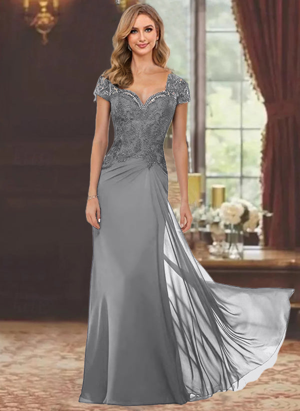 Sheath/Column Sweetheart Short Sleeves Floor-Length Mother of the
