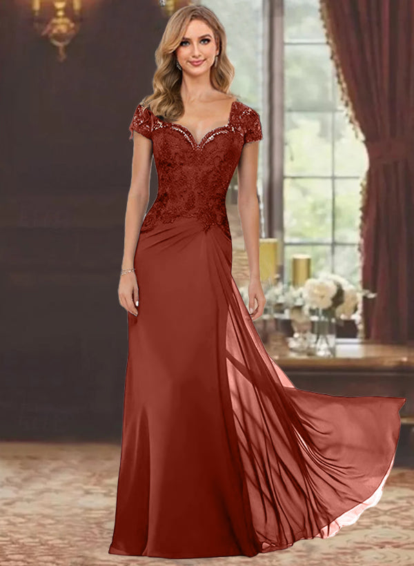 Sheath/Column Sweetheart Short Sleeves Floor-Length Mother of the Brid - Mondressy Sheath/Column Sweetheart Short Sleeves Floor-Length Mother of the Brid - Mondressy
