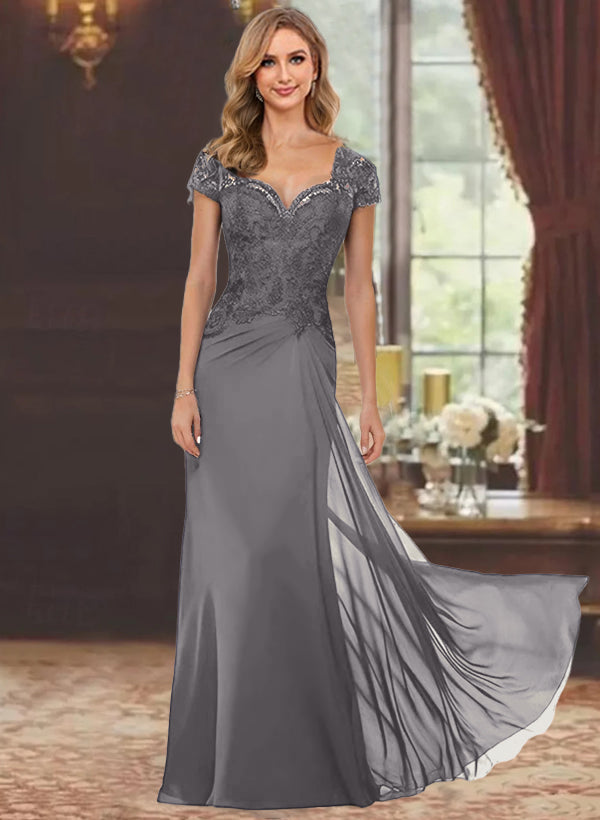 Sheath/Column Sweetheart Short Sleeves Floor-Length Mother of the Bride Dresses with Appliques Lace & Sequins Sheath/Column Sweetheart Short Sleeves Floor-Length Mother of the Bride Dresses with Appliques Lace & Sequins