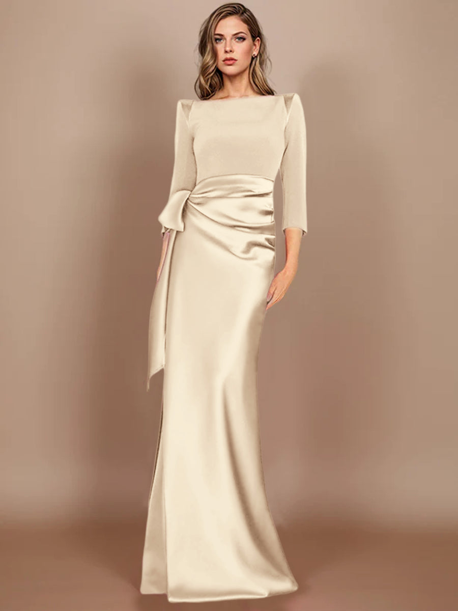 Sheath/Column Scoop 3/4 Length Sleeves Floor-Length Mother of the Bride Dresses with Bow