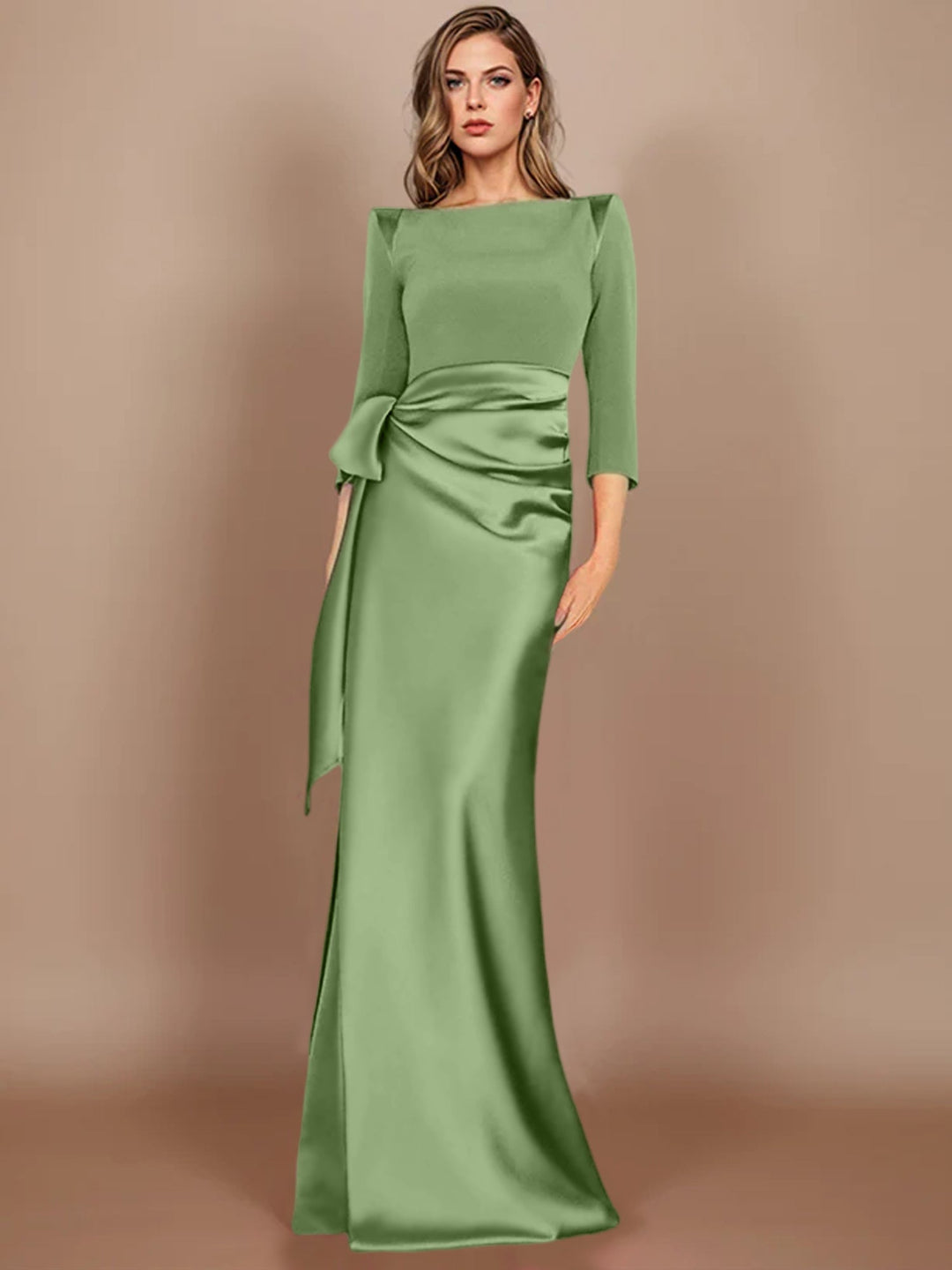 Sheath/Column Scoop 3/4 Length Sleeves Floor-Length Mother of the Bride Dresses with Bow Sheath/Column Scoop 3/4 Length Sleeves Floor-Length Mother of the Bride Dresses with Bow