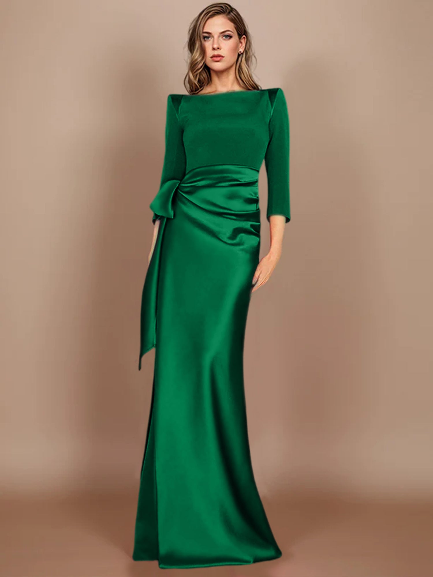 emerald green half sleeve mother of the bride dress