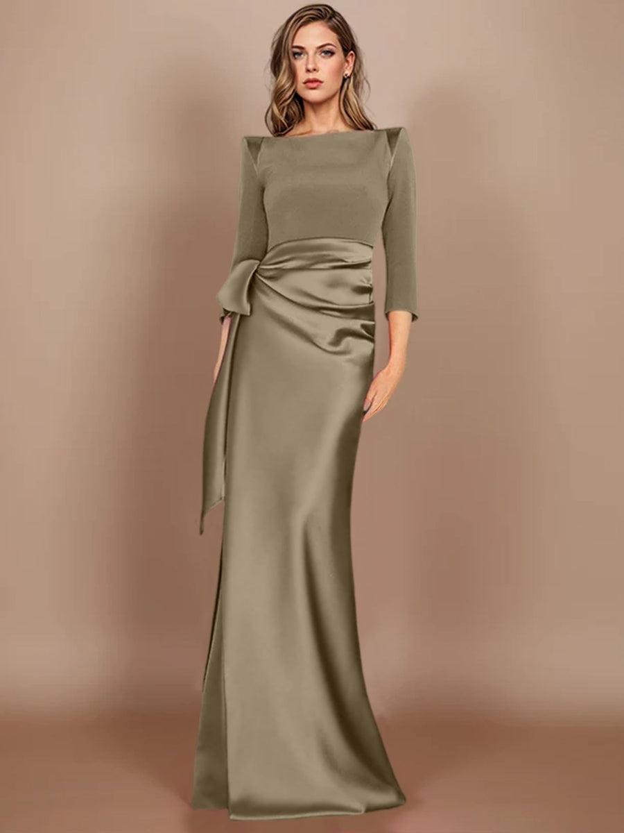 Sheath/Column Scoop 3/4 Length Sleeves Floor-Length Mother of the Bride Dresses with Bow