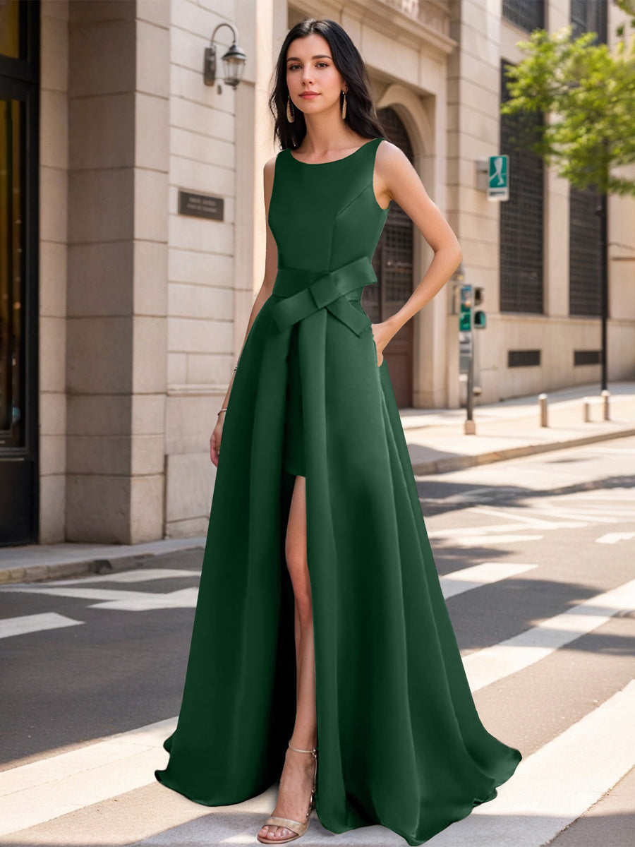 A-Line/Princess Scoop Mother of the Bride Dresses with High Split & Bow