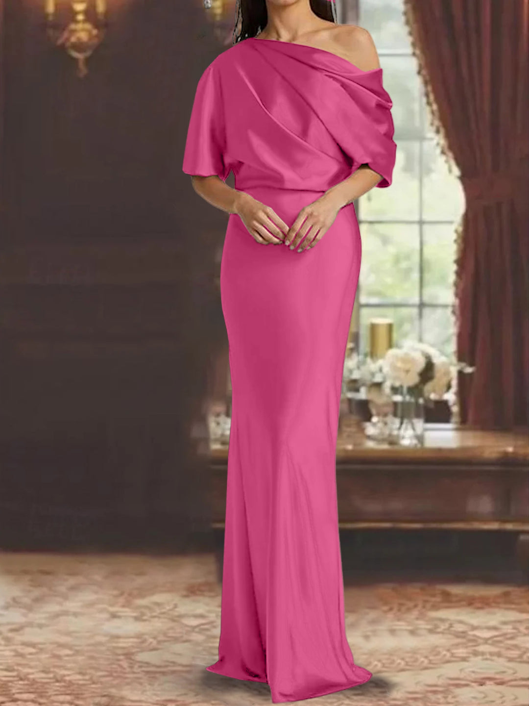 one shoulder pink dress Adrianna Papell Stretch Crepe One-Shoulder Mermaid Gown Lace tie closure Dressing Up | PINK One