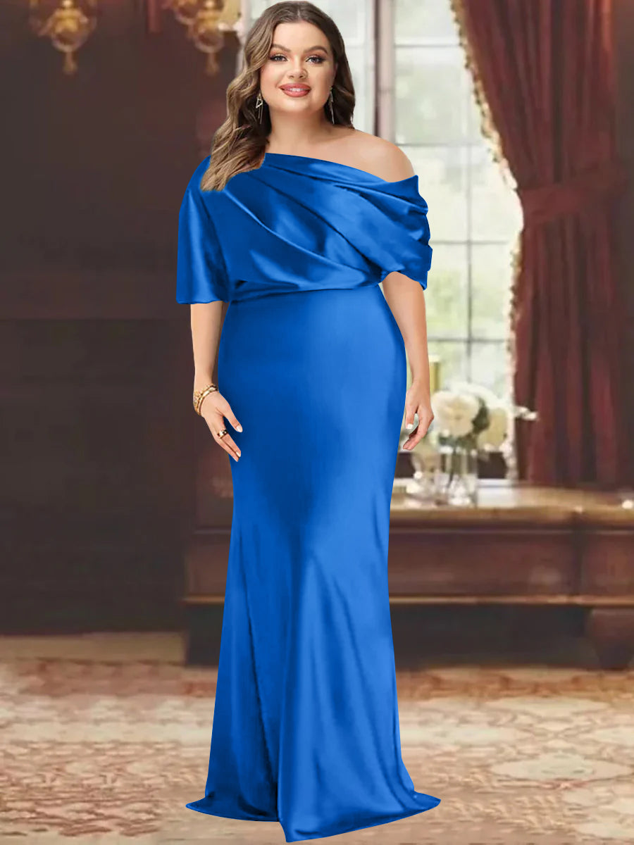 Sheath/Column One-Shoulder Floor-Length Plus Size Mother of the Bride Dresses with Ruffles
