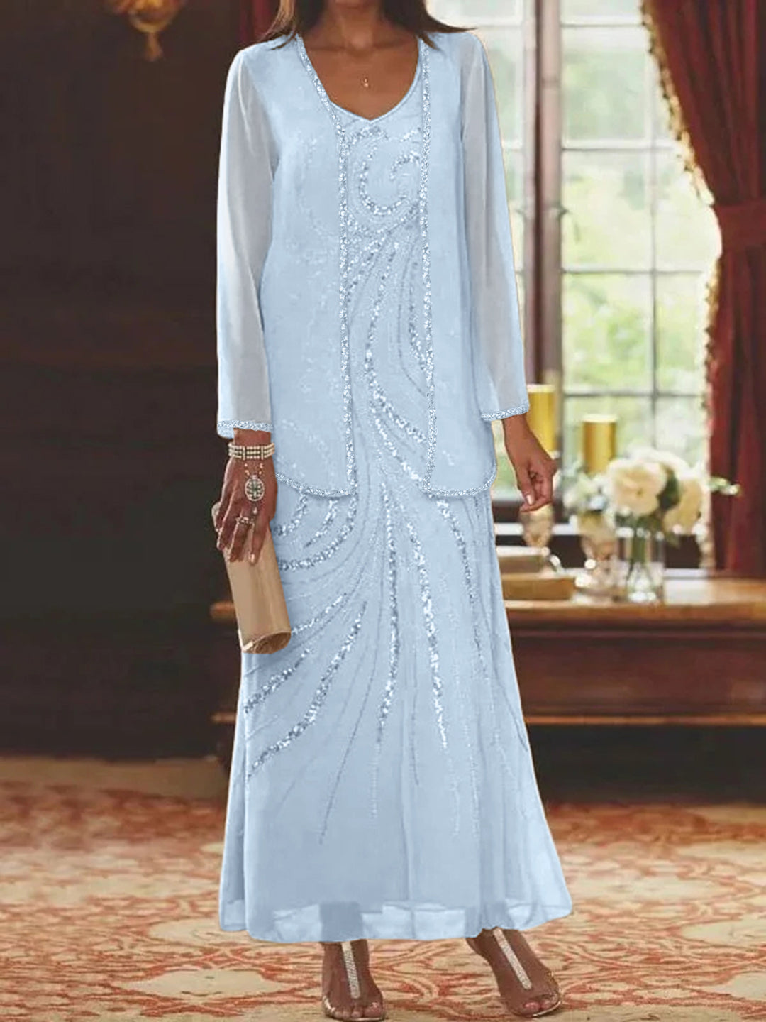 Bridal's Mother Dress 2Pieces for Wedding Women's Chiffon 2 Pieces A-Line Ankle-Length Mother of The Bride Gowns Bridal's Mother Dress 2Pieces for Wedding Women's Chiffon 2 Pieces A-Line Ankle-Length Mother of The Bride Gowns