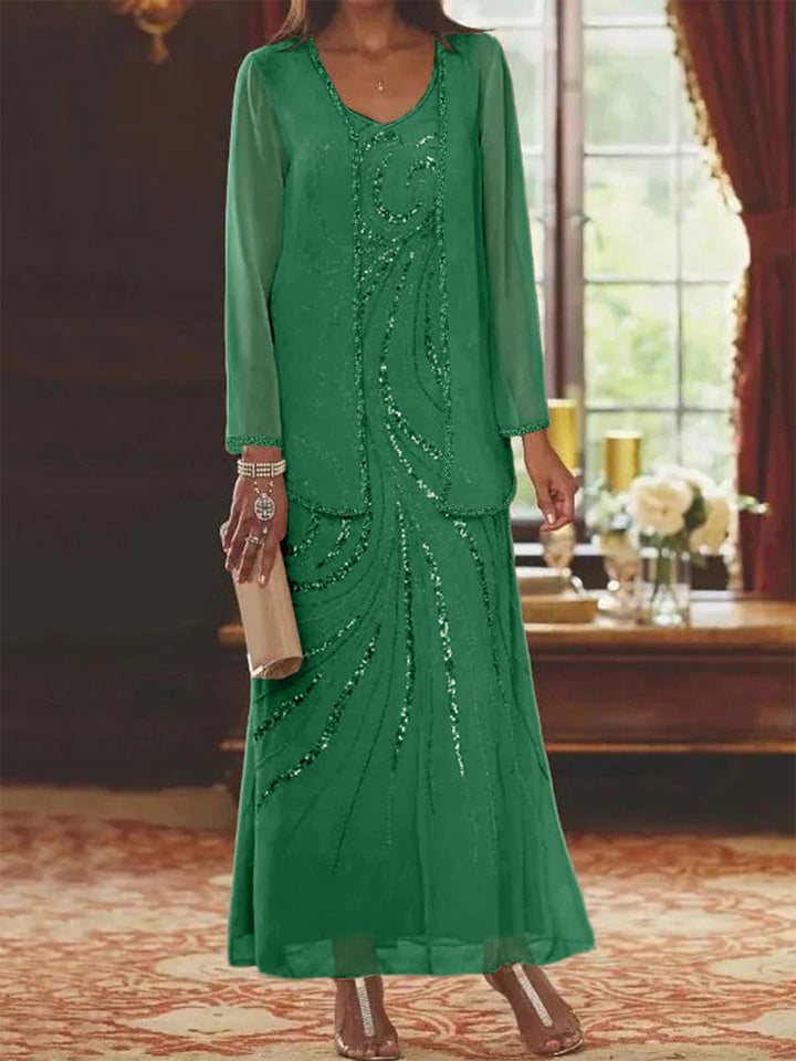 Sheath/Column V-Neck Ankle-Length Mother of the Bride Dresses with Jacket & Sequins