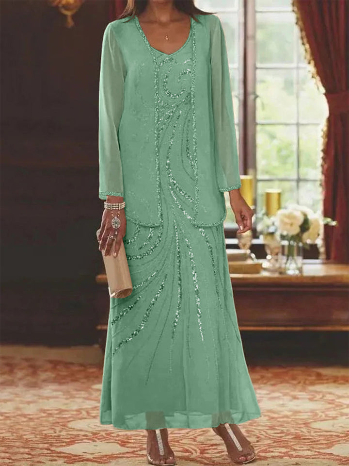 Sheath/Column V-Neck Ankle-Length Mother of the Bride Dresses with Jacket & Sequins