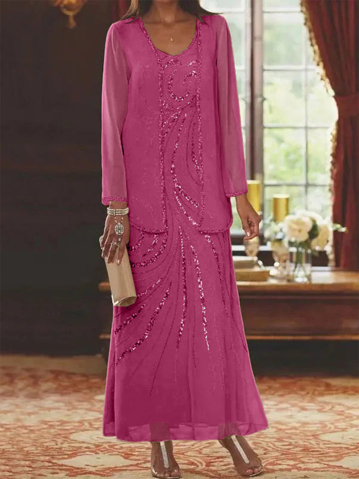 Sheath/Column V-Neck Ankle-Length Mother of the Bride Dresses with Jacket & Sequins