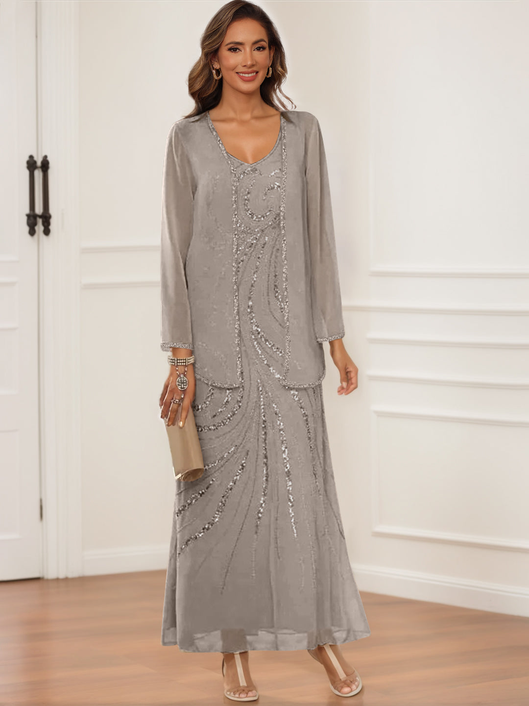 mother of the groom silver dresses 2020 Silver Lace of the Groom Wedding dress with Sleeves with 3/4 Sleeves