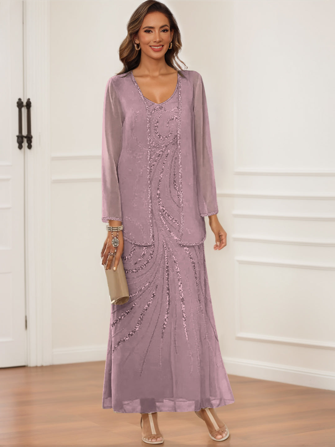 Sheath/Column V-Neck Ankle-Length Mother of the Bride & Groom