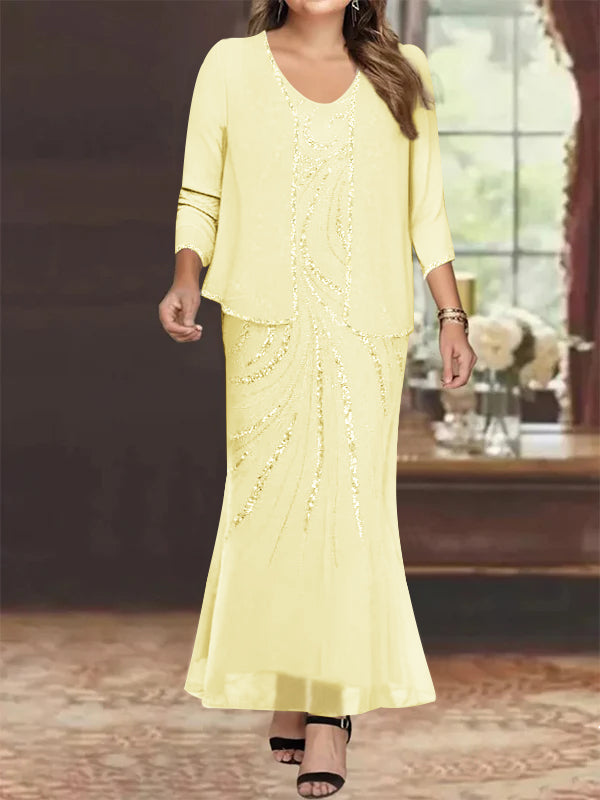2 Pieces Mother of The Bride Dresses Plus Size Women's Sheath/Column V-Neck Ankle-Length Formal Guest Evening Gowns with Jacket, As Pic 2 Pieces Mother of The Bride Dresses Plus Size Women's Sheath/Column V-Neck Ankle-Length Formal Guest Evening Gowns with Jacket, As Pic