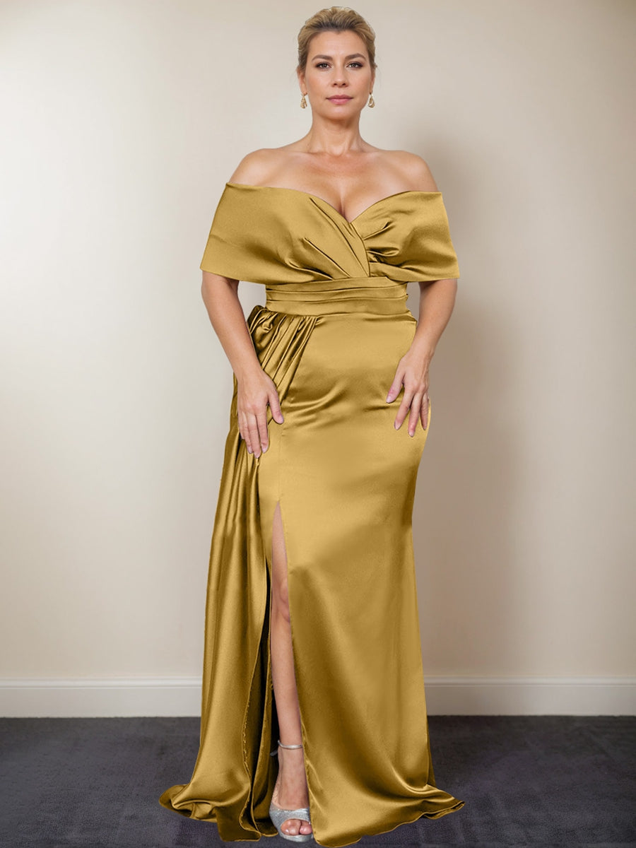 mustard yellow mother of the bride dresses A-Line/Princess Jewel Neck Long Sleeves Asymmetrical Mother of the Bride Dresses With Sequin & Feather & Pearls Gold