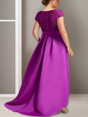 A-Line/Princess Scoop Short Sleeves Jumpsuits with Watteau Train