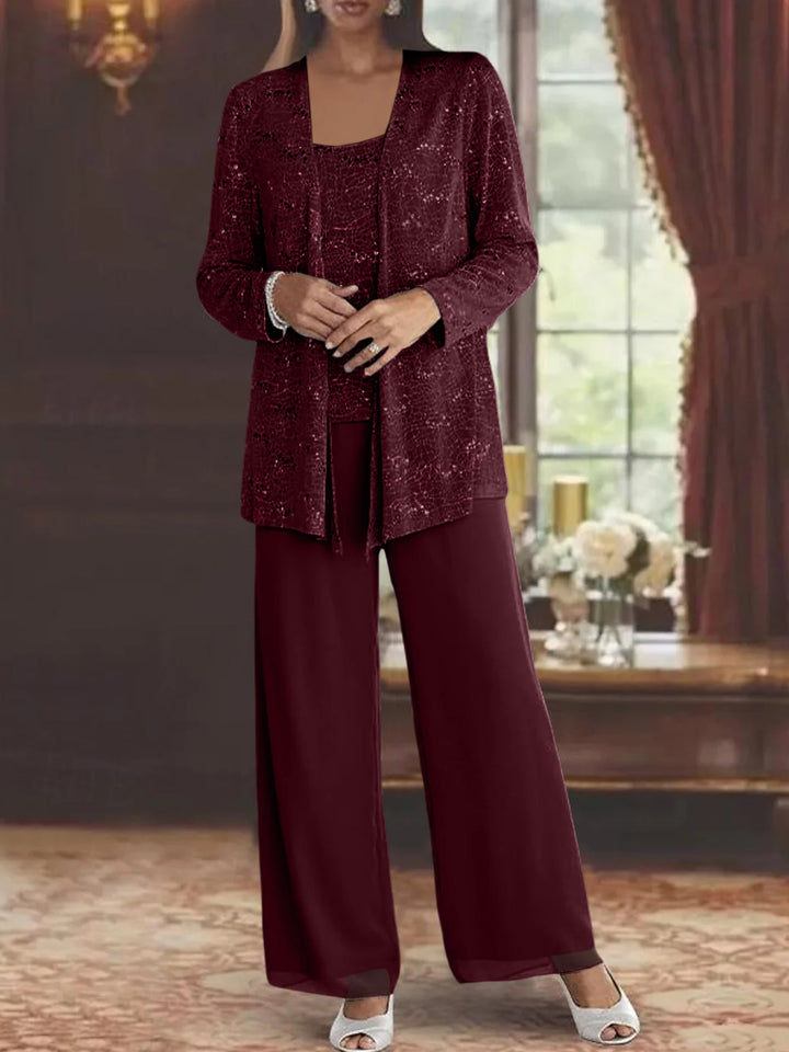 Chiffon Mother of the Bride Pantsuits with Sequins & Jacket