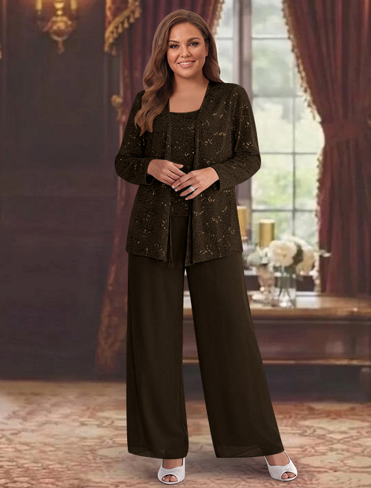 Chiffon Plus Size Mother of the Bride Pantsuits with Jacket & Sequins