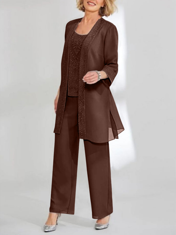 Chiffon Scoop Ankle-Length Mother of the Bride Pantsuits with Jacket