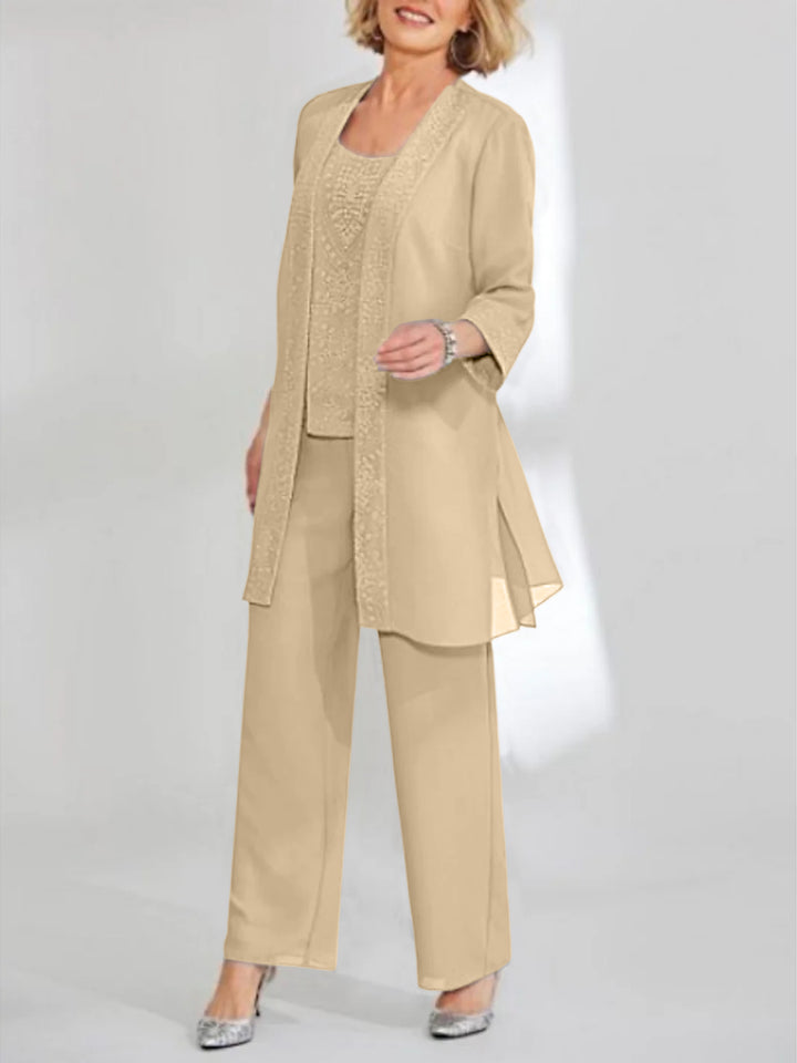 Chiffon Scoop Ankle-Length Mother of the Bride Pantsuits with Jacket