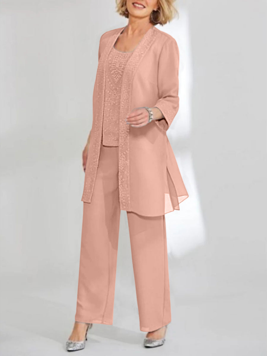 Chiffon Scoop Ankle-Length Mother of the Bride Pantsuits with Jacket