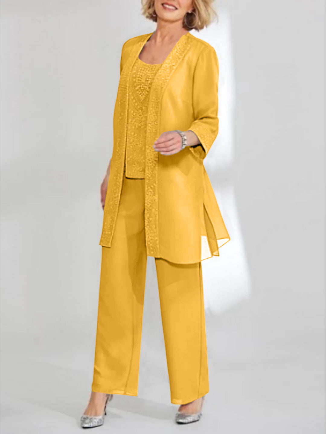 Chiffon Scoop Ankle-Length Mother of the Bride Pantsuits with Jacket