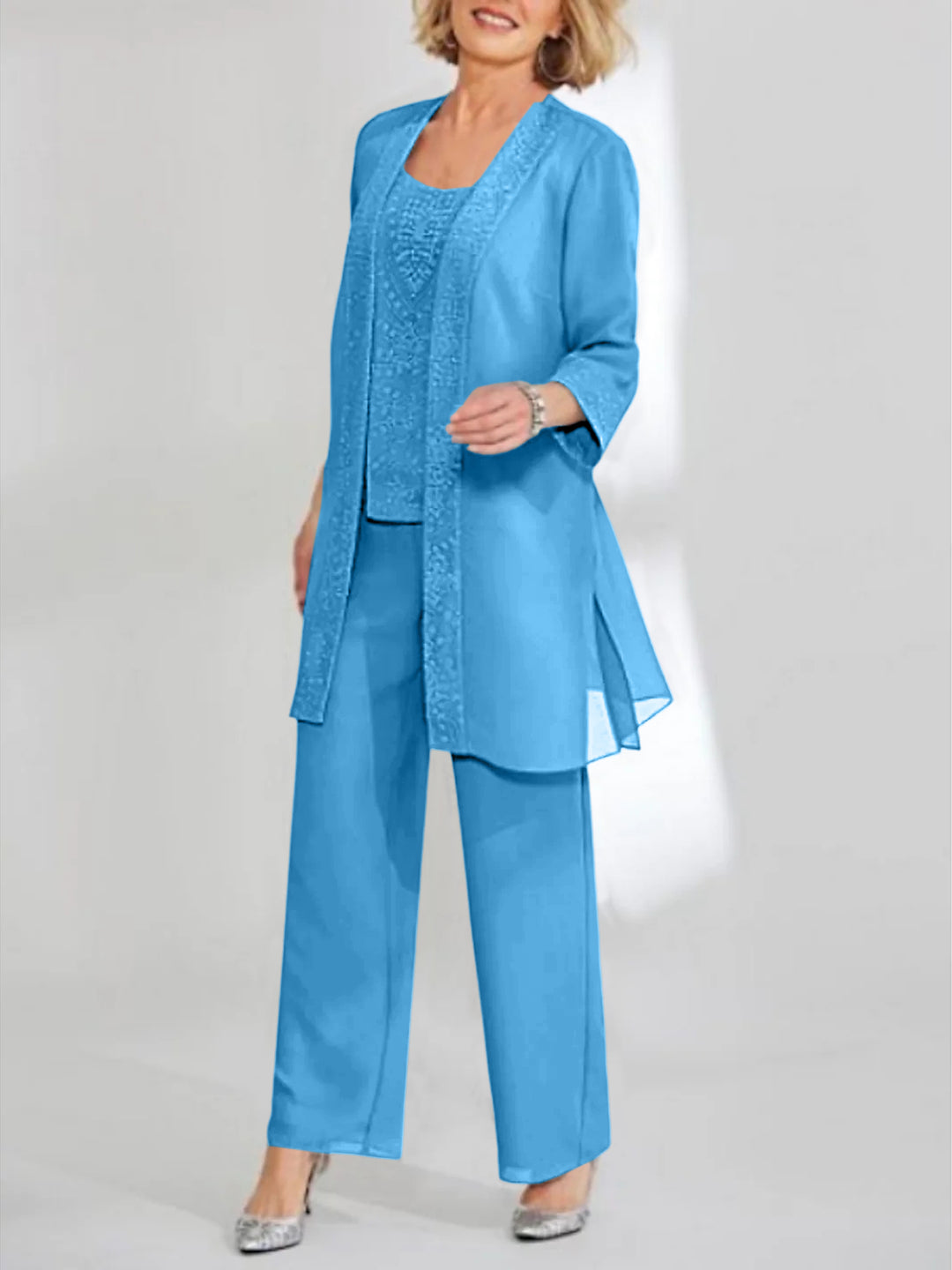 Chiffon Scoop Ankle-Length Mother of the Bride Pantsuits with Jacket