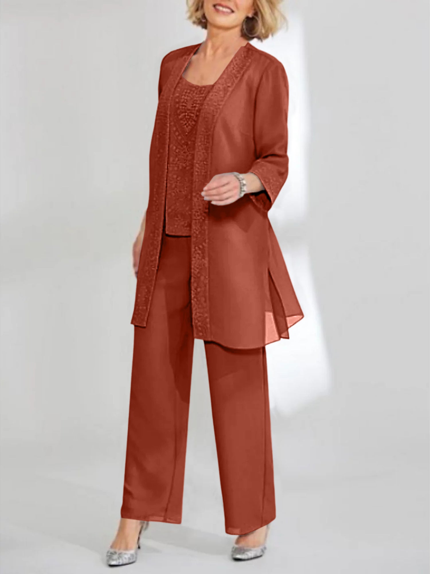 Chiffon Mother of the Bride Pantsuits with Jacket - Mondressy