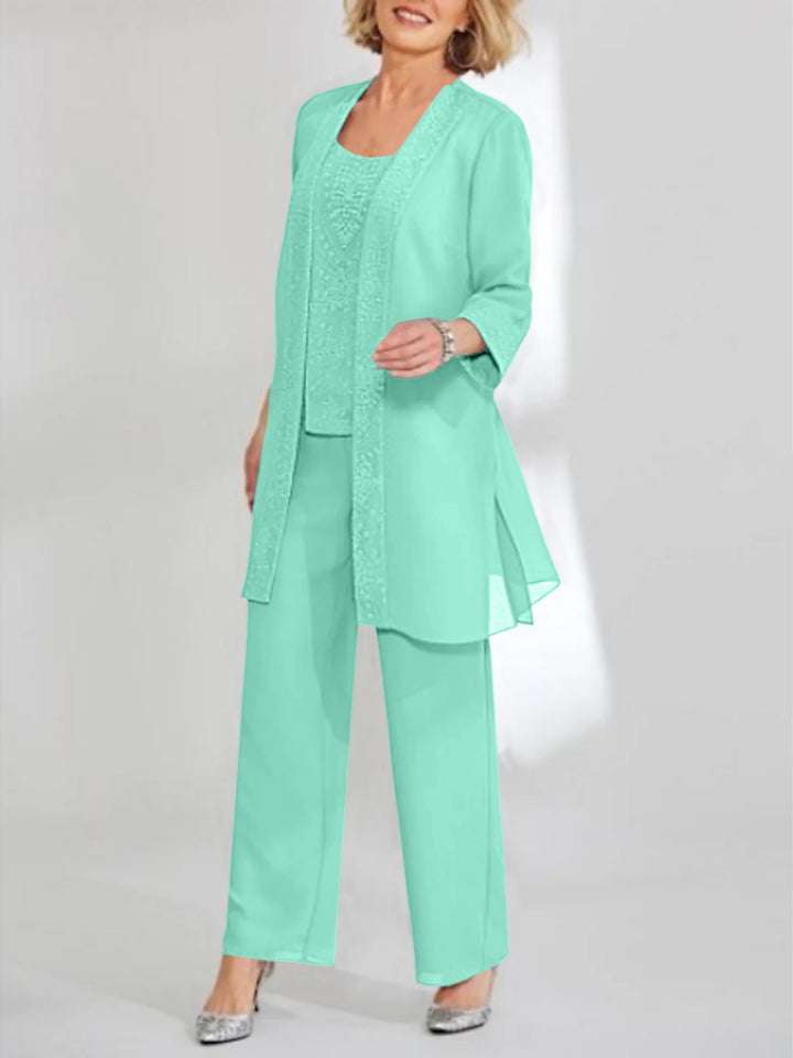 Chiffon Scoop Ankle-Length Mother of the Bride Pantsuits with Jacket